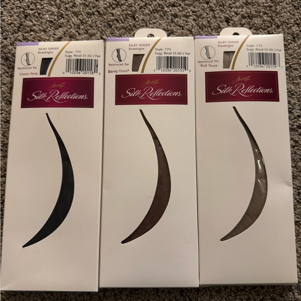 New Hanes Silk Reflections  Silky Sheer Knee-highs Socks 6 pairs one size